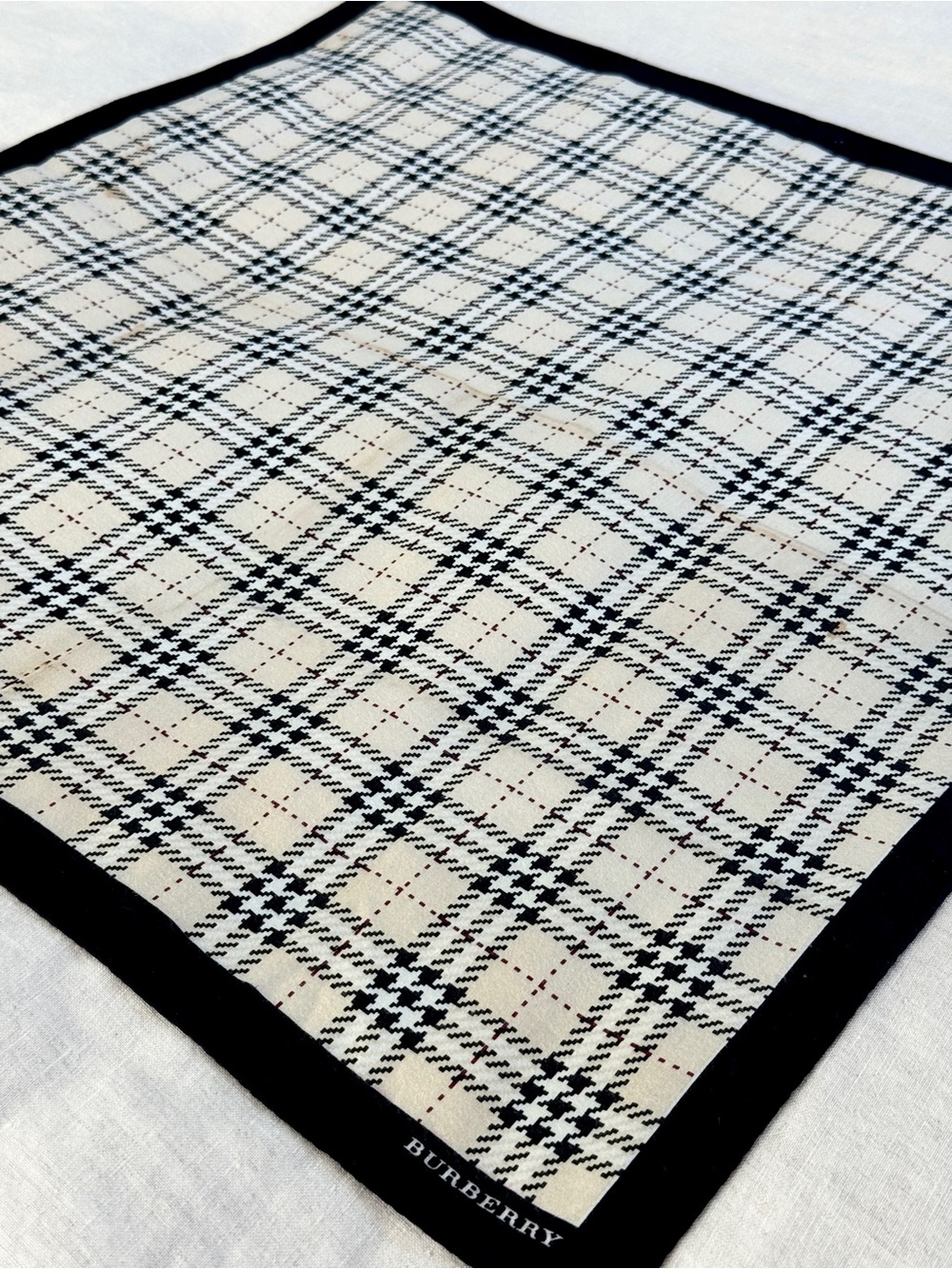 Vintage Burberry Classic Black Ivory Check Cotton Bandana Scarf Made in Japan